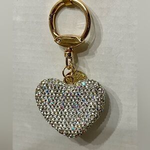 NEW AB STONE RHINESTONE CRYSTAL HEART KEYCHAIN GOLD TONE